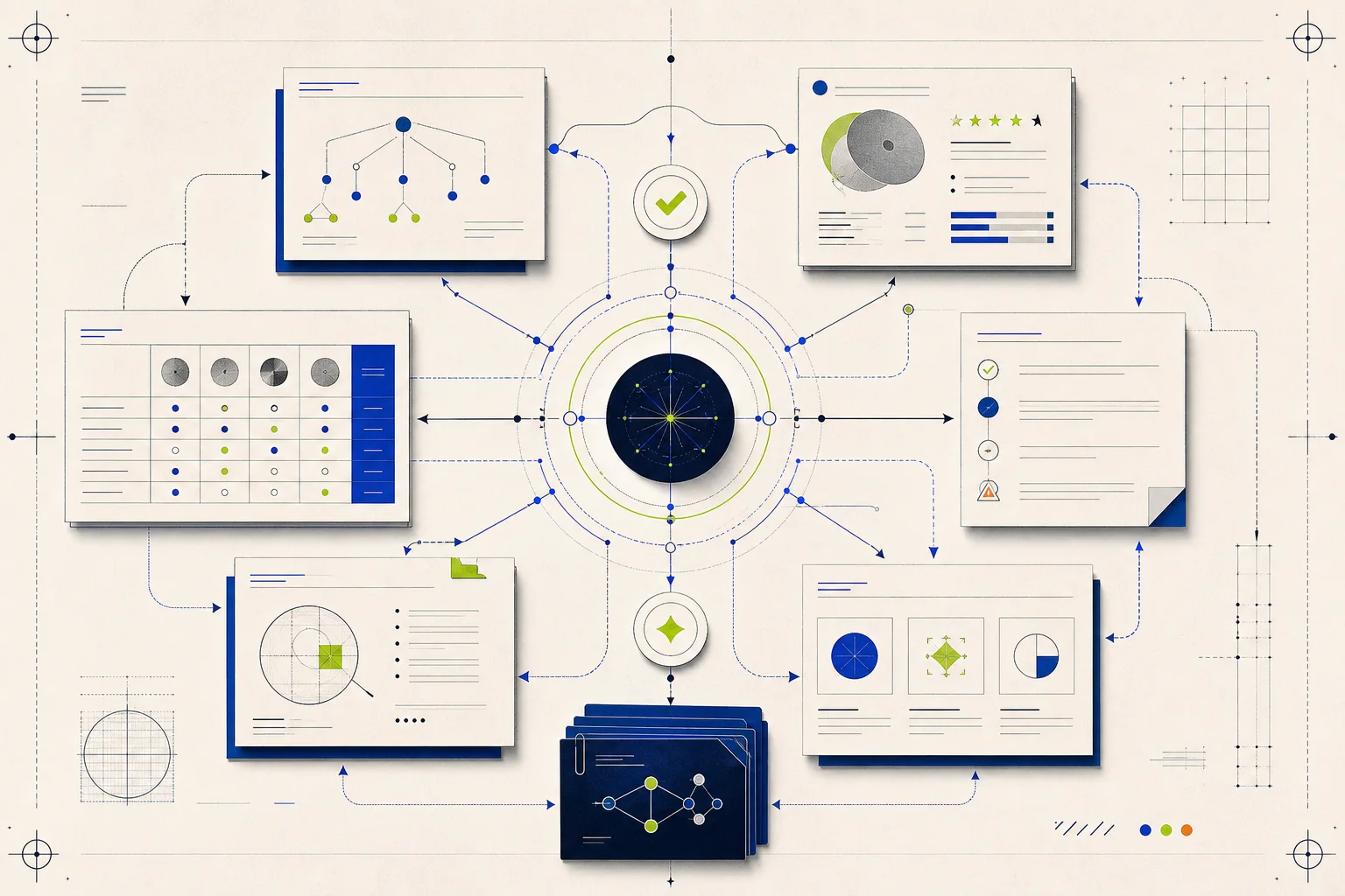 A buyer-decision hub connecting evidence, product pages, comparisons, guides, and merchant actions.
